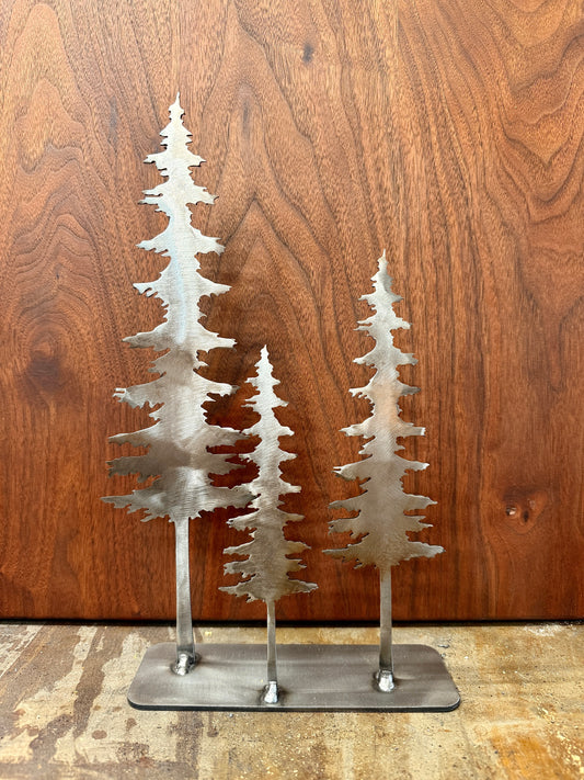 Handmade Steel Pine Tree Trio – Rustic Nature Décor
