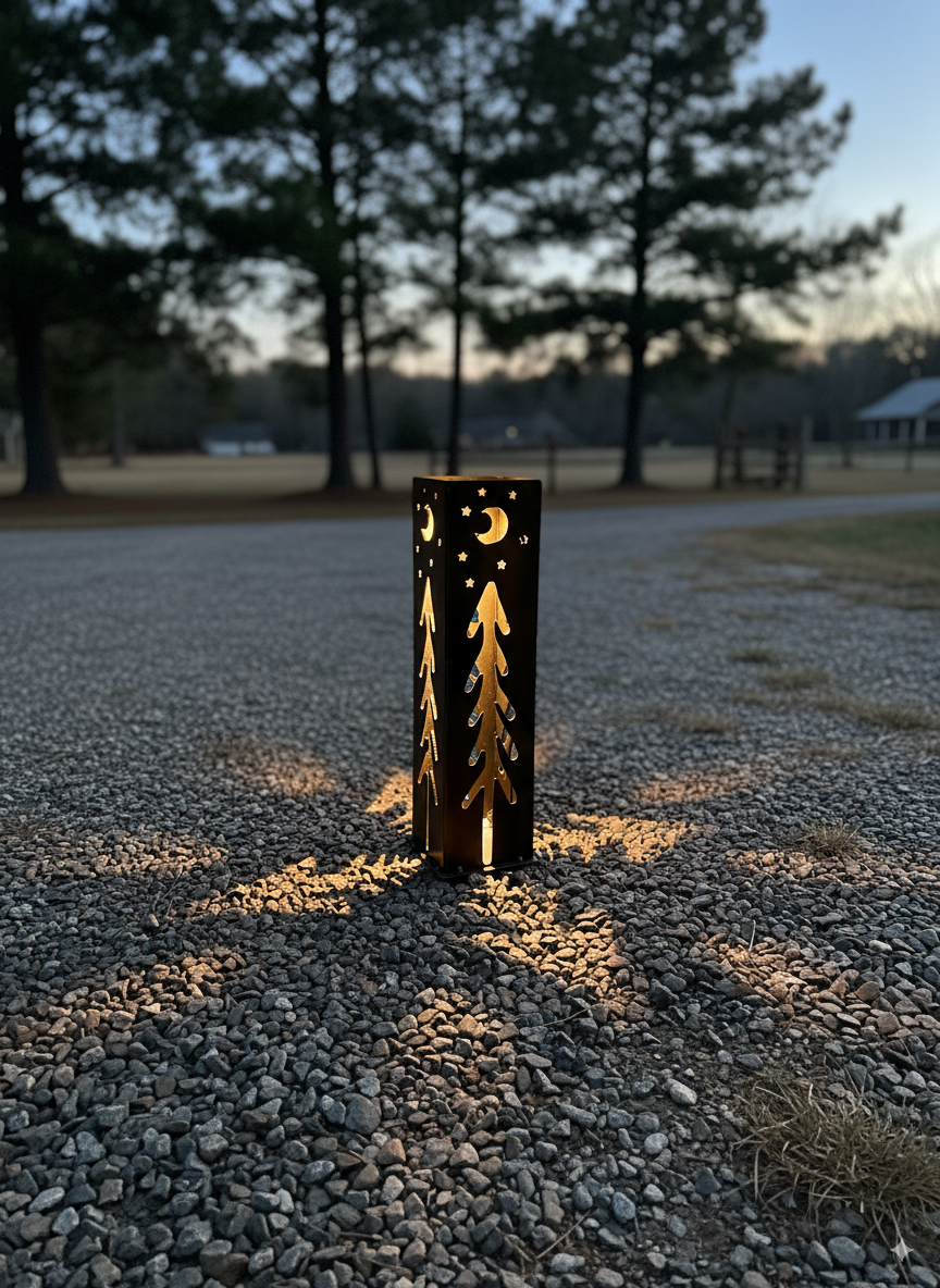 Handmade Steel Solar Lantern – Tree & Moon Design