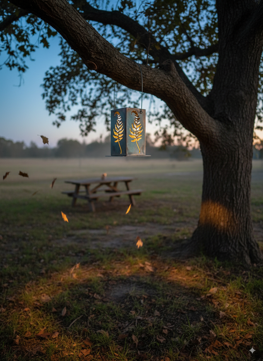 Handmade Steel Fern Solar Lantern | Rustic Garden Light