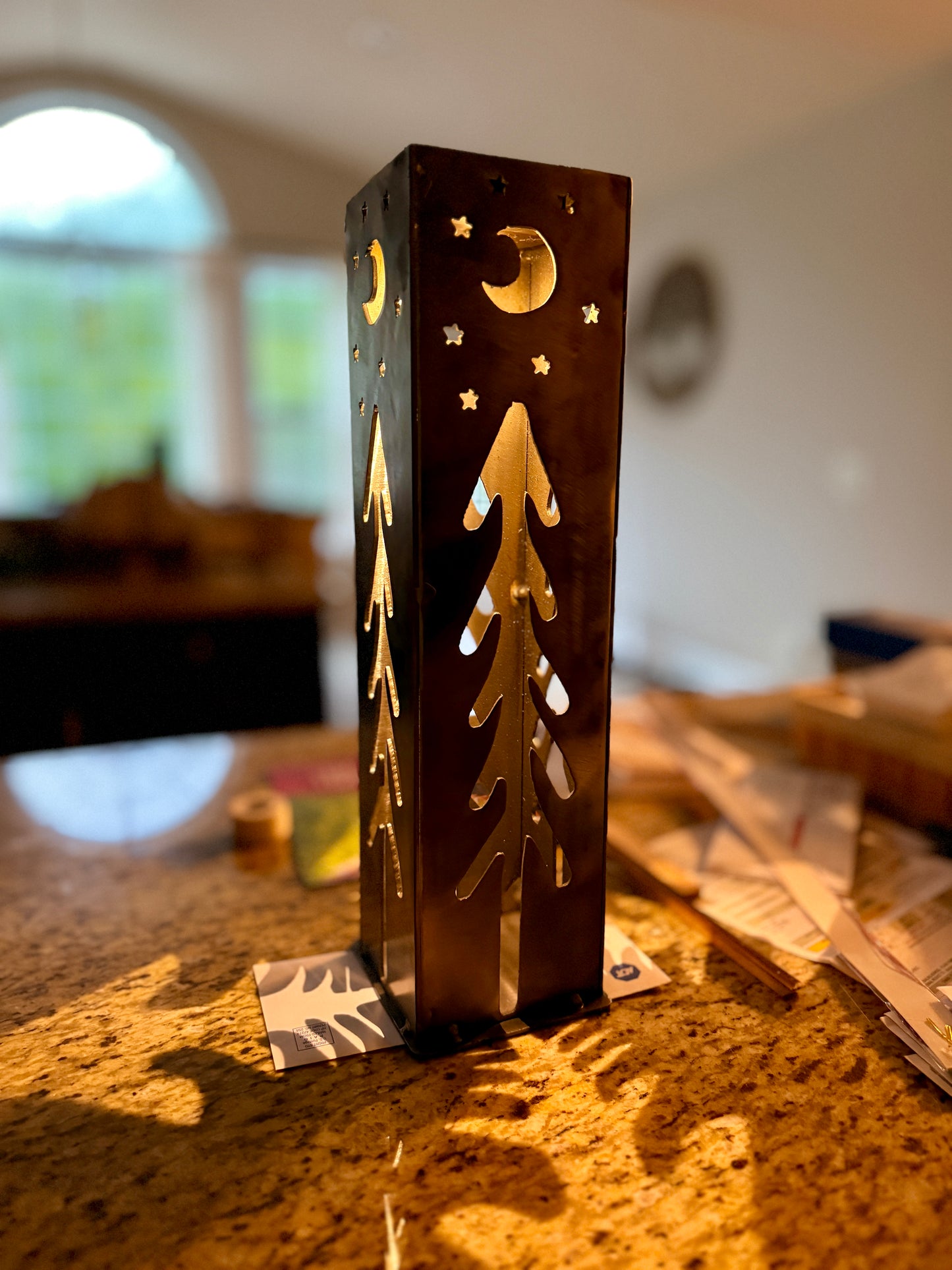 Handmade Steel Solar Lantern – Tree & Moon Design