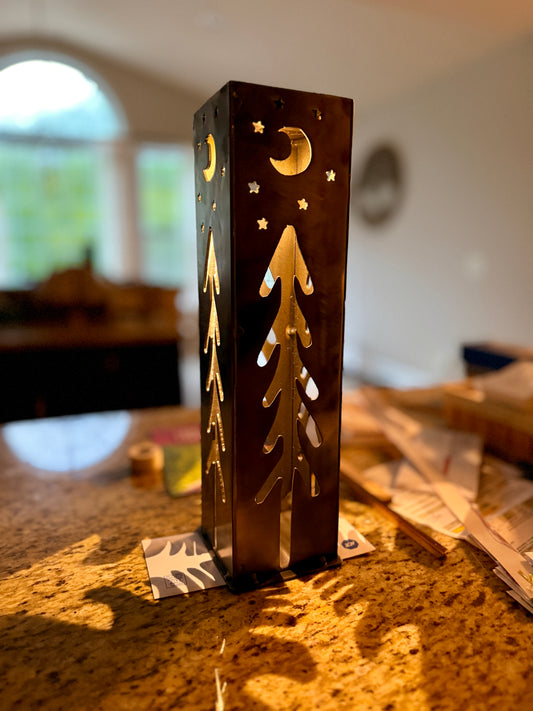 Handmade Steel Solar Lantern – Tree & Moon Design