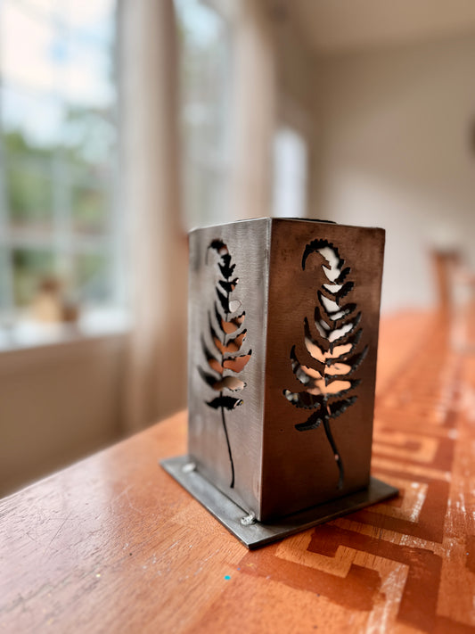 Handmade Steel Fern Solar Lantern | Rustic Garden Light